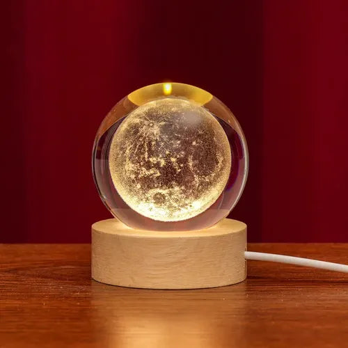 Lámpara de Cristal 3D con Base de Madera PEQUEÑA