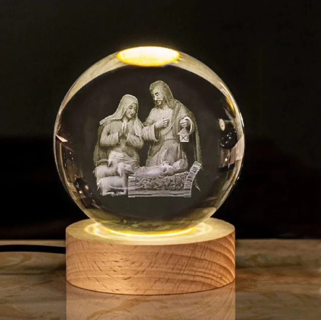 Lámpara de Cristal 3D con Base de Madera PEQUEÑA