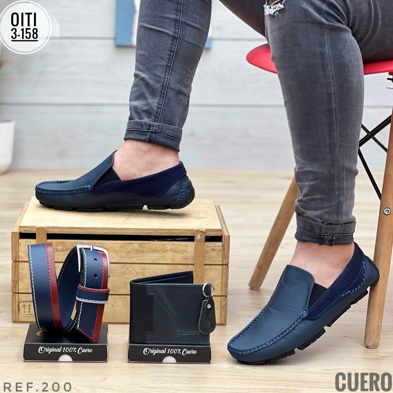 TRIO MOCASIN TEJIDO EN CUERO