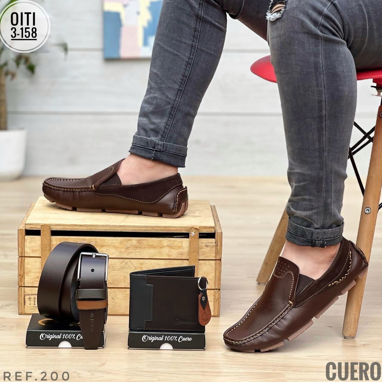 TRIO MOCASIN TEJIDO EN CUERO