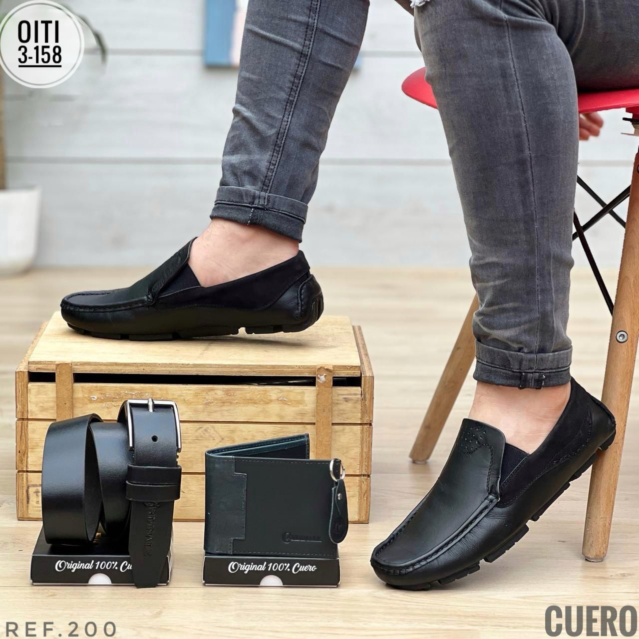 TRIO MOCASIN TEJIDO EN CUERO