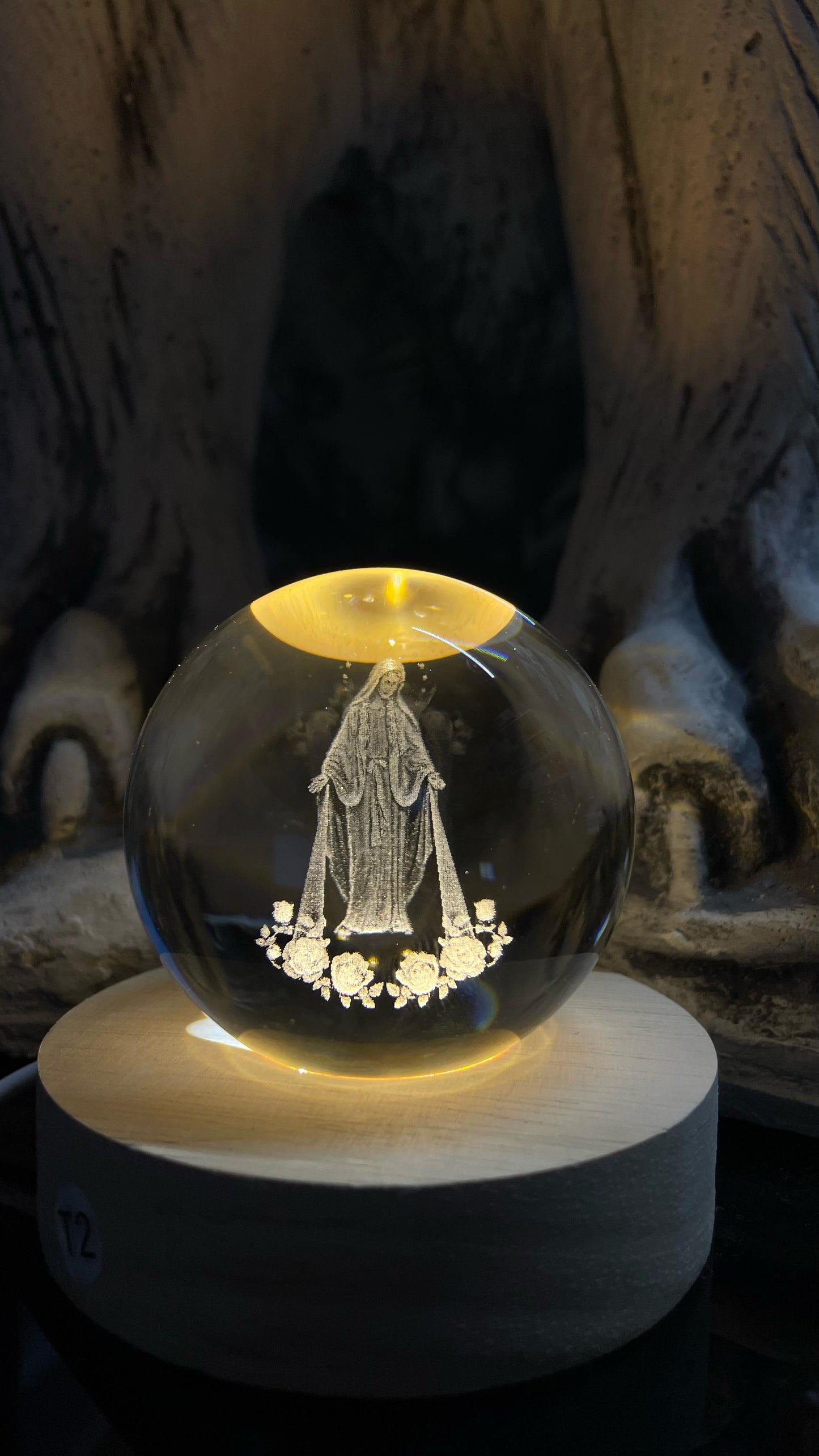 Lámpara de Cristal 3D con Base de Madera PEQUEÑA
