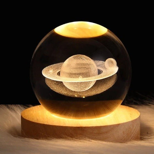 Lámpara de Cristal 3D con Base de Madera PEQUEÑA